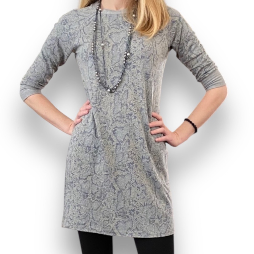 Veronica M Tunic Dress Blue Snake Skin Print 3/4 Sleeves Pickets Size XS